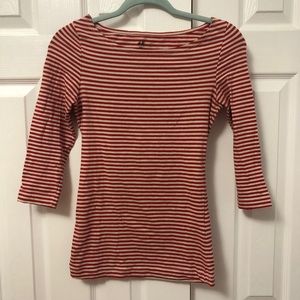 H&M Red and White Striped 3/4 Sleeve Tee